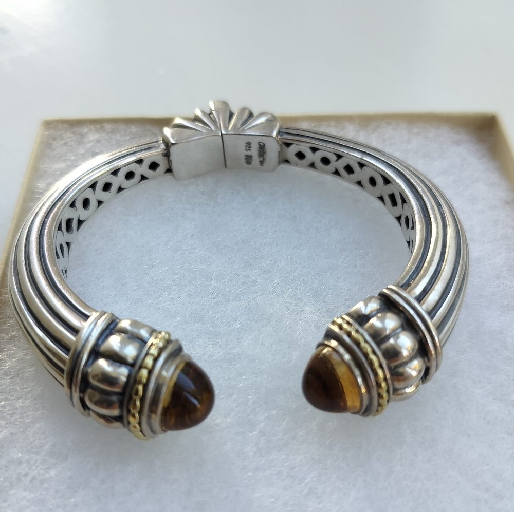 Lagos 925 Sterling Silver 18K Yellow Gold Citrini Caviar 6" Cuff Bracelet Women